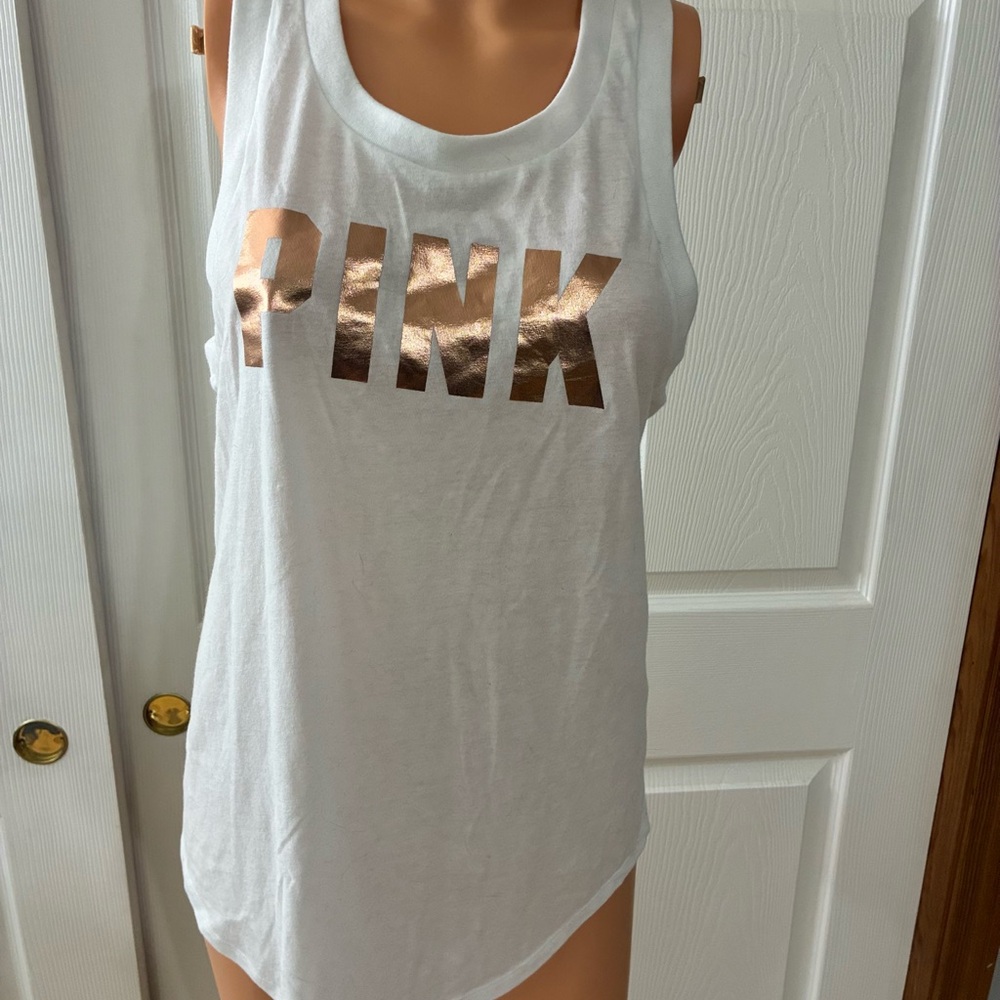 PINK Victoria's Secret White and Gold Tank Top - Picture 3 of 5